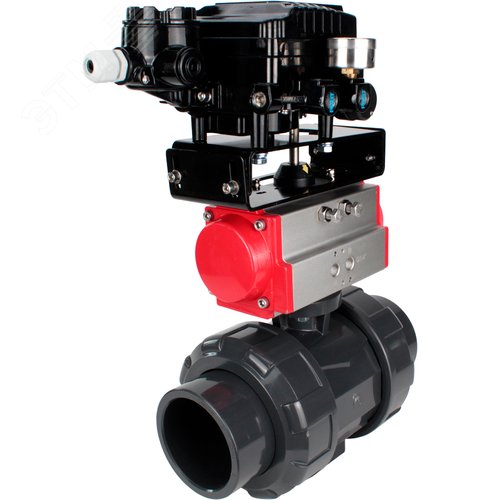 Изображение товара Кран шаровой НПВХ-НПВХ-E-FP-GRM-ISO Дн80 Ру10 полнопроходной, корпус НПВХ, шар НПВХ, уплотнение EPDM, с пневмоприводом DA-065 и пневмопозиционером EPRP1-NU-0-08 (шт)