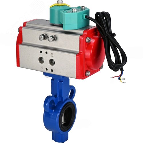 Изображение товара Затвор дисковый поворотный AL-316L-EPDM Ду25 Ру16 корпус алюминиевый сплав, диск нержавеющая сталь 316L, уплотнение EPDM, с пневмоприводом DA-065 и магнитным переключателем МППП-200 (шт)