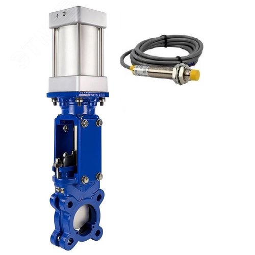 Изображение товара Задвижка шиберная WCB-304-M-1W-Fb-2P Ду100 Ру16 односторонняя, межфланцевая, шпиндель выдвижной, корпус сталь WCB, шибер нержав.сталь 304, уплотнение металл, WENZ, с пневмоприводом и индукционными датчиками LS-12A3-00NI0-220VAC (шт)