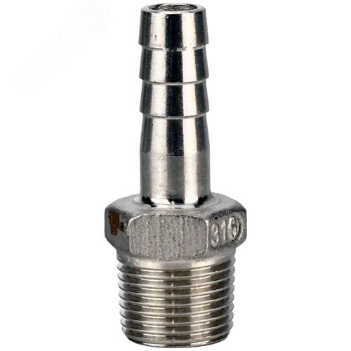 Изображение товара Штуцер елочка ШЕ316-T-1/2-13 1/2''х13мм Ду15 Ру16 шланговый, корпус нержавеющая сталь AISI 316 (CF8M), присоединение наружная резьба/штуцер (шт)