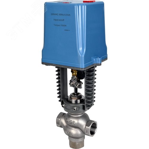 Изображение товара Клапан регулирующий трехходовой смесительный/разделительный 3W-304-M-PED-T 1 1/4'' Ду32 Ру25 резьбовой, корпус нержавеющая сталь AISI304, уплотнение металл с электроприводом AC220V (шт)