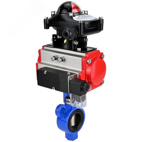 Изображение товара Затвор дисковый поворотный AL-316L-EPDM Ду25 Ру16, корпус алюминевый сплав, диск нержавеющая сталь 316L, уплотнение EPDM, с пневмоприводом SA-083, с пневмораспределителем PND2-S1EM-52-1NC-J08-220VAC, с БКВ LSB-210-02NM12-220/24 (шт)