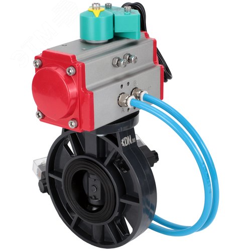 Изображение товара Затвор дисковый поворотный НПВХ-НПВХ-E-2W-Fb-ISO Дн80 Ру10 межфланцевый, корпус НПВХ, диск НПВХ, уплотнение EPDM, с пневмоприводом SA-083, пневмораспределителем PND1-S2EM-52-2-0-220VAC и магнитным переключателем МППП-200 (шт)