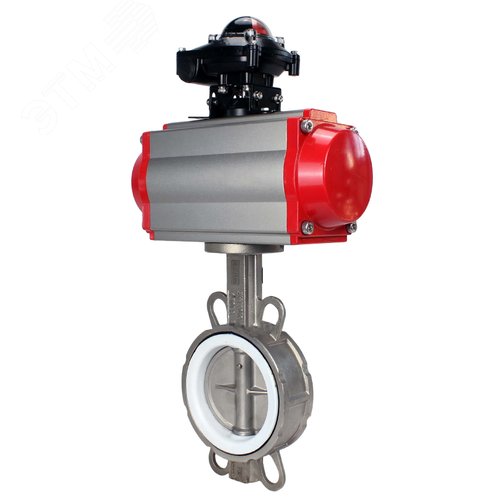 Изображение товара Затвор дисковый поворотный 304-304-PTFE-2W-Fb-H Ду80 Ру16, корпус нержавеющая сталь 304, диск нержавеющая сталь 304, уплотнение PTFE, с пневмоприводом DA-083 и БКВ LSB-210-02NM12-220/24 (шт)