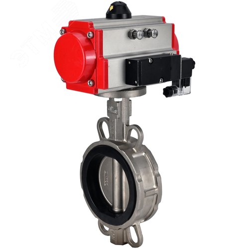 Изображение товара Затвор дисковый поворотный 316L-316L-VITON Ду50 Ру16, корпус и диск нержавеющая сталь 316L, уплотнение Viton, с пневмоприводом DA-065 двойного действия, с пневмораспределителем PND2-S1EM-52-1NC-J08-24VDC (шт)