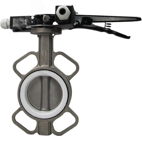 Изображение товара Затвор дисковый поворотный 316L-316L-PTFE Ду80 Ру16 корпус и диск нержавеющая сталь 316L, уплотнение PTFE, с рукояткой, с двумя концевыми датчиками LS-103-41NM2-250 и кронштейном для крепления концевых выключателей (шт)