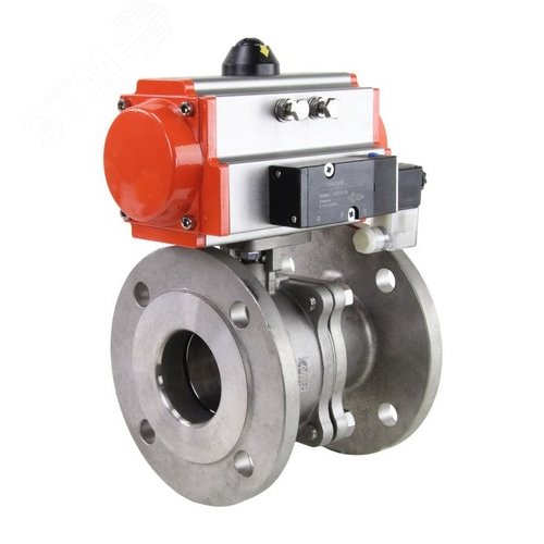 Изображение товара Кран шаровой КШФП.316.200 Ду15 Ру40 полнопроходной двухходовой, нержавеющая сталь 316, фланцевый, уплотнение PTFE, пневмопривод DA-052 двойного действия, пневмораспределитель PND2-S1EM-52-1NC-J08-24VDC (шт)