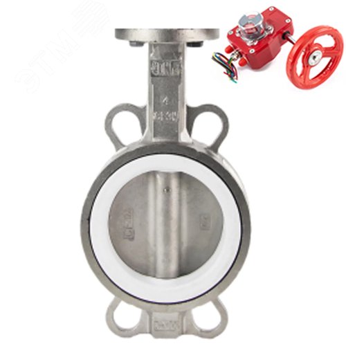 Изображение товара Затвор дисковый поворотный 316L-316L-PTFE Ду100 Ру16 корпус и диск нержавеющая сталь 316L, уплотнение PTFE, с редуктором HGBF-1 с индикатором положения и датчиком обратной связи (шт)