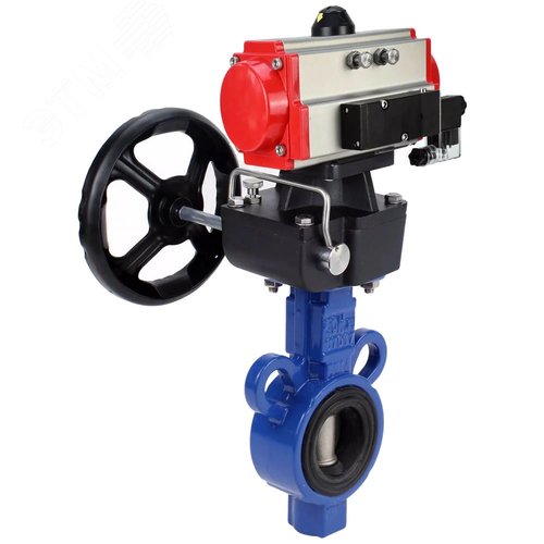 Изображение товара Затвор дисковый поворотный AL-316L-EPDM Ду25 Ру16, корпус алюминиевый сплав, диск нержавеющая сталь 316L, уплотнение EPDM, с пневмоприводом DA-065, с пневмораспределителем PND1-S2EM-52-2-0-220VAC, ручным дублером HDM-1 (шт)