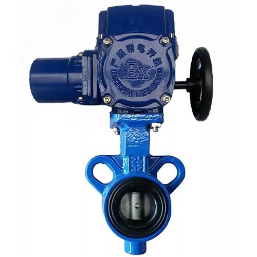 Изображение товара Затвор дисковый поворотный AL-316L-EPDM Ду32 Ру16 корпус алюминиевый сплав, диск нержавеющая сталь 316L, уплотнение EPDM, с 1/4-оборотным электроприводом QW (M) EX-005 220В (шт)