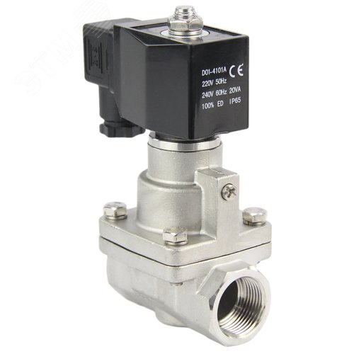 Изображение товара Клапан электромагнитный соленоидный двухходовой поршневый V2W-1001P-NC Ду40 Ру12 корпус - нержавеющая сталь, уплотнение PTFE, резьба G, с катушкой 220В AC (шт)