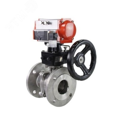 Изображение товара Кран шаровой КШФП.316.200 Ду32 Ру40 полнопроходной двухходовой, нержавеющая сталь 316, фланцевый, уплотнение PTFE, пневмопривод DA-065, ручной дублёр HDM-1, пневмораспределитель PND2-S1EM-52-1NC-J08-220VAC (шт)