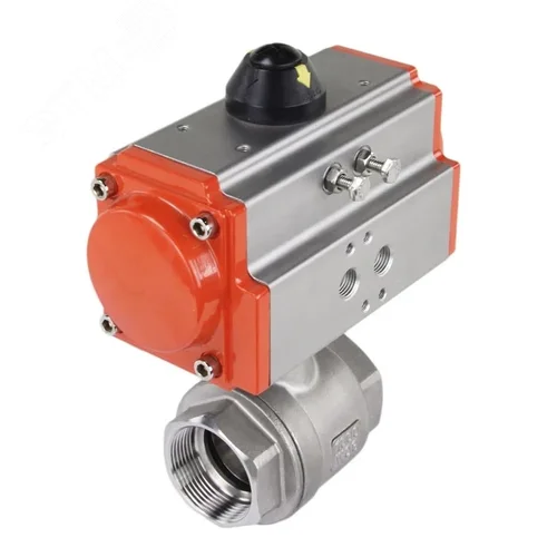 Изображение товара Кран шаровой КШМП.316.230-ISO Ду20 Ру63 полнопроходной двухходовой, нержавеющая сталь SS316, внутренняя резьба, уплотнение PTFE, пневмопривод с возвратными пружинами SA-052 (шт)