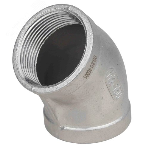 Изображение товара Отвод (полуотвод) 316 Вр/Вр 2'' Ду50 Ру16 угол 45 град., корпус нержавеющая сталь 316, присоединение внутренняя / внутренняя резьба (шт)