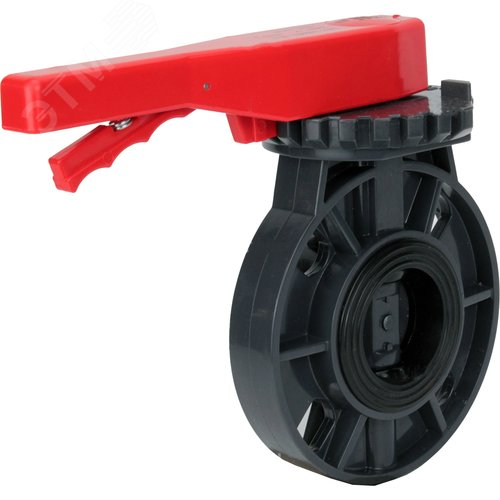 Изображение товара Затвор дисковый поворотный НПВХ-НПВХ-E-2W-Fb-H Дн200 Ру10 межфланцевый, корпус UPVC (НПВХ), диск UPVC (НПВХ), уплотнение EPDM, с рукояткой (шт)