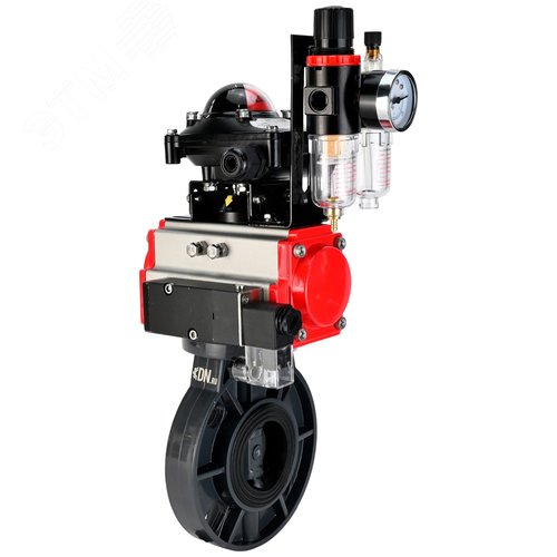 Изображение товара Затвор дисковый поворотный НПВХ-НПВХ-E-2W-Fb-ISO Дн80 Ру10 межфланцевый, корпус НПВХ, диск НПВХ, уплотнение EPDM, с пневмоприводом SA-083, пневмораспределителем PND2-S1EM-52-1NC-J08-220VAC, БКВ LSB-210-02NM12-220/24 и БПВ APU1-10-40-V08 (шт)