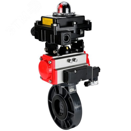 Изображение товара Затвор дисковый поворотный НПВХ-НПВХ-E-2W-Fb-ISO Дн100 Ру10 межфланцевый, корпус НПВХ, диск НПВХ, уплотнение EPDM, с пневмоприводом DA-065, пневмораспределителем PND2-S1EM-52-1NC-J08-24VDC и БКВ LSB-410-02ExM12-250 (шт)