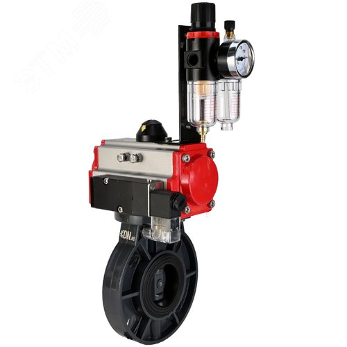 Изображение товара Затвор дисковый поворотный НПВХ-НПВХ-E-2W-Fb-ISO Дн50 Ру10 межфланцевый, корпус НПВХ, диск НПВХ, уплотнение EPDM, с пневмоприводом DA-052, пневмораспределителем PND2-S1EM-52-1NC-J08-24VDC и БПВ APU1-10-40-V08 (шт)