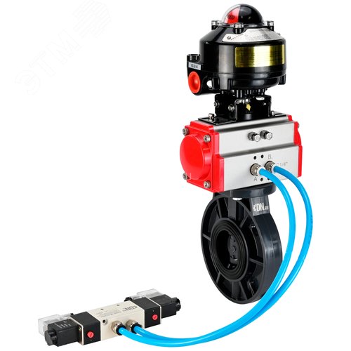 Изображение товара Затвор дисковый поворотный НПВХ-НПВХ-E-2W-Fb-ISO Дн200 Ру10 межфланцевый, корпус НПВХ, диск НПВХ, уплотнение EPDM, с пневмоприводом SA-105, пневмораспределителем PND1-S2EM-52-2-8-220VAC и БКВ LSB-510-02ExM12-250 (шт)