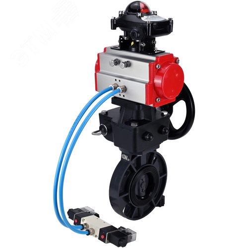 Изображение товара Затвор дисковый поворотный НПВХ-НПВХ-E-2W-Fb-ISO Дн65 Ру10 межфланцевый, корпус НПВХ, диск НПВХ, уплотнение EPDM, с пневмоприводом DA-052, пневмораспределителем PND1-S2EM-52-2-8-220VAC, дублером HDM-1 и БКВ LSB-210-02NM12-220/24 (шт)