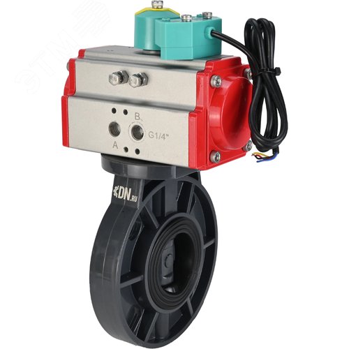 Изображение товара Затвор дисковый поворотный НПВХ-НПВХ-E-2W-Fb-ISO Дн125 Ру10 межфланцевый, корпус НПВХ, диск НПВХ, уплотнение EPDM, с пневмоприводом SA-105 и магнитным переключателем МППП-200 (шт)