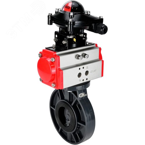 Изображение товара Затвор дисковый поворотный НПВХ-НПВХ-E-2W-Fb-ISO Дн65 Ру10 межфланцевый, корпус НПВХ, диск НПВХ, уплотнение EPDM, с пневмоприводом SA-065 и БКВ LSB-210-02NM12-220/24 (шт)