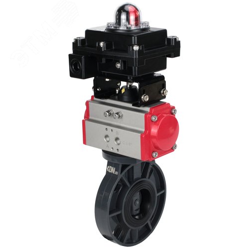 Изображение товара Затвор дисковый поворотный НПВХ-НПВХ-E-2W-Fb-ISO Дн80 Ру10 межфланцевый, корпус НПВХ, диск НПВХ, уплотнение EPDM, с пневмоприводом SA-083 и БКВ LSB-410-02ExM12-250 (шт)