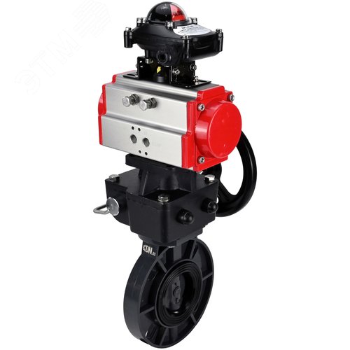 Изображение товара Затвор дисковый поворотный НПВХ-НПВХ-E-2W-Fb-ISO Дн80 Ру10 межфланцевый, корпус НПВХ, диск НПВХ, уплотнение EPDM, с пневмоприводом DA-052, ручным дублером HDM-1 и БКВ LSB-210-02NM12-220/24 (шт)