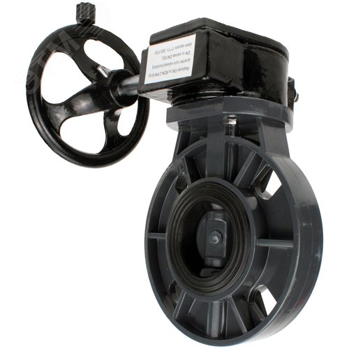 Изображение товара Затвор дисковый поворотный НПВХ-НПВХ-E-2W-Fb-ISO Дн80 Ру10 межфланцевый, корпус UPVC (НПВХ), диск UPVC (НПВХ), уплотнение EPDM, с редуктором RDN-1 (шт)