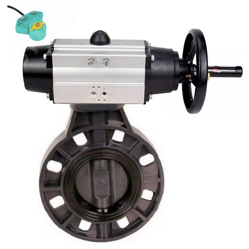 Изображение товара Затвор дисковый поворотный НПВХ-НПВХ-E-2W-Fb-ISO Дн150 Ру10 межфланцевый, корпус НПВХ, диск НПВХ, уплотнение EPDM, с пневмоприводом DA-105-1 и магнитным переключателем МППП-200 (шт)