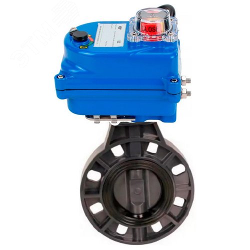 Изображение товара Затвор дисковый поворотный НПВХ-НПВХ-E-2W-Fb-ISO Дн65 Ру10 межфланцевый, корпус НПВХ, диск НПВХ, уплотнение EPDM, с электроприводом Q003 24В blue (шт)