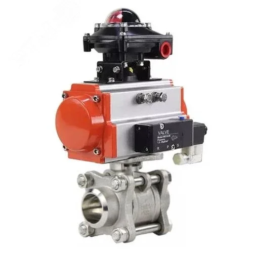 Изображение товара Кран шаровой КШПП 316.200-ISO Ду50 Ру40, полнопроходной под приварку, нержавеющая сталь SS316, уплотнение PTFE, пневмопривод SA-105 с возвратными пружинами, пневмораспределитель PND2-S1EM-52-1NC-J08-220VAC, с БКВ LSB-210-02NM12-220/24 (шт)
