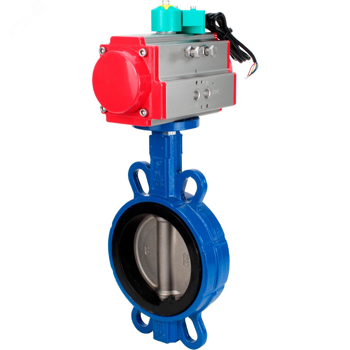 Изображение товара Затвор дисковый поворотный WCB-316L-EPDM Ду80 Ру16 корпус углеродистая сталь WCB, диск нержавеющая сталь 316L, уплотнение EPDM, с пневмоприводом DA-083 и магнитным переключателем МППП-200 (шт)