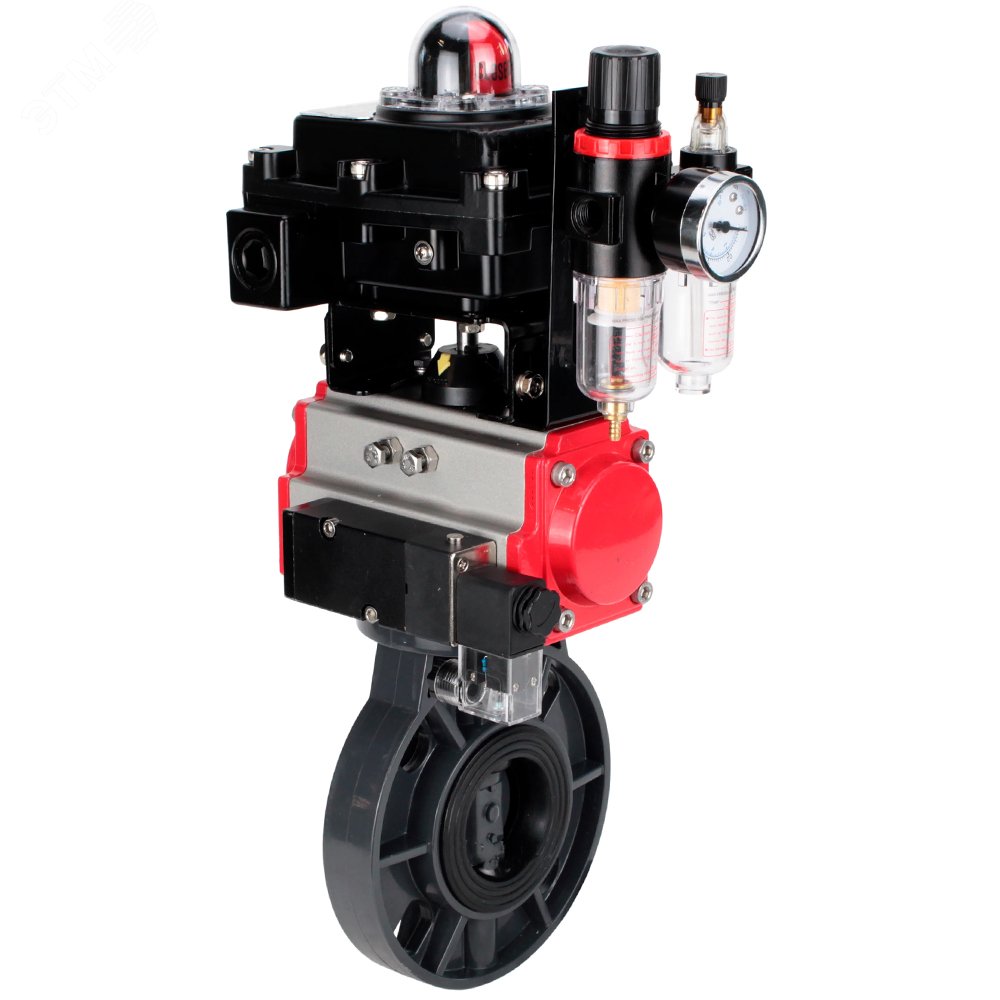 Изображение товара Затвор дисковый поворотный НПВХ 65 мм Ру10 с пневмоприводом и фланцами