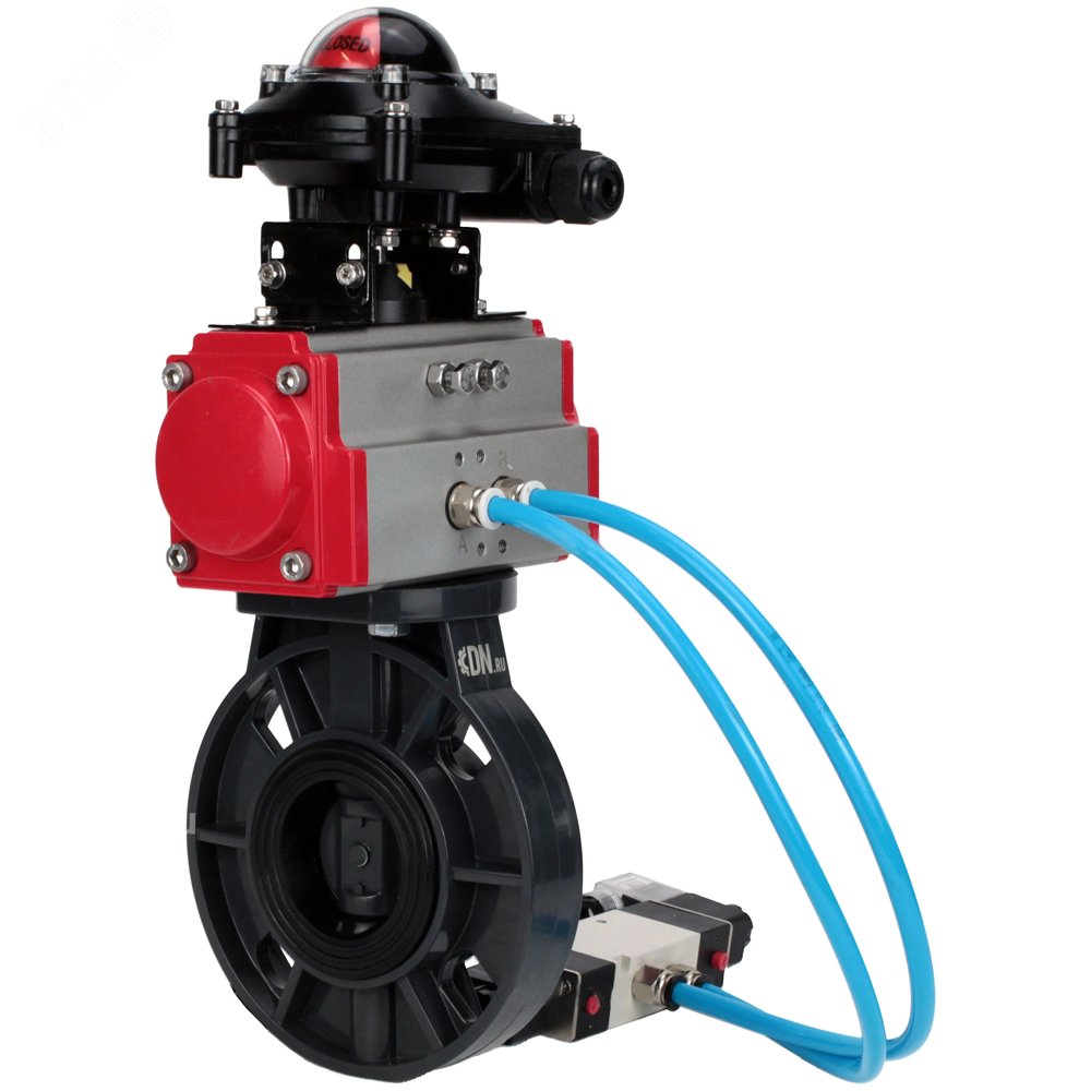 Изображение товара Затвор дисковый поворотный НПВХ-НПВХ-E-2W-Fb-ISO диаметр 65 мм пневмопривод