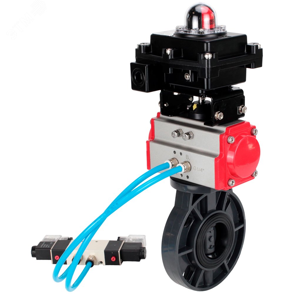Изображение товара Дисковый поворотный затвор НПВХ 125 мм Ру10 пневмопривод межфланцевый