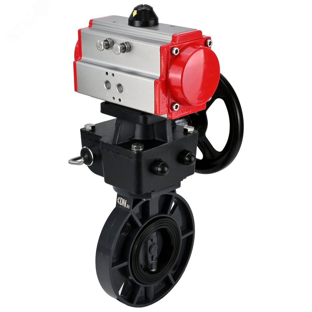 Изображение товара Затвор дисковый поворотный из НПВХ с пневмоприводом и ручным дублером D050-83633