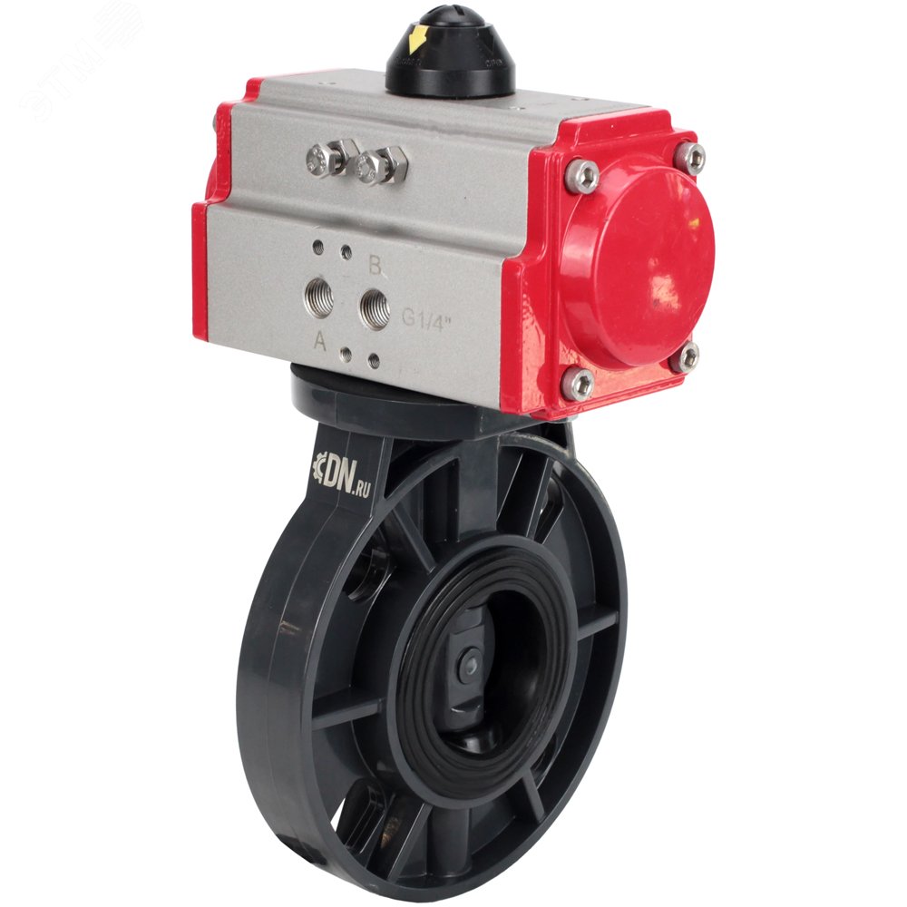 Изображение товара Затвор дисковый поворотный НПВХ-НПВХ-E-2W-Fb-ISO Дн50 Ру10 межфланцевый, корпус НПВХ, диск НПВХ, уплотнение EPDM, с пневмоприводом SA-065 с возвратными пружинами (шт)