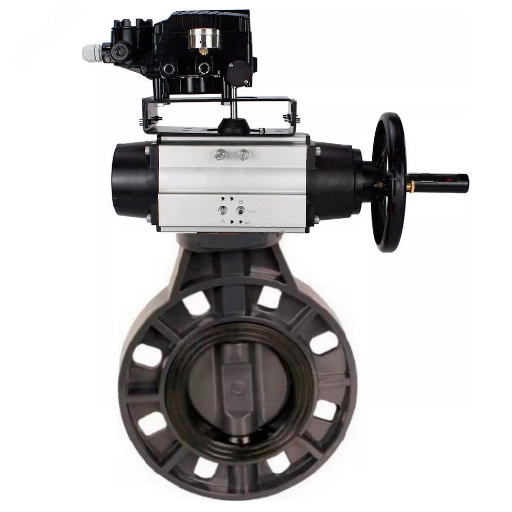 Изображение товара Затвор дисковый поворотный НПВХ 150 Ру10 с пневмоприводом и позиционером