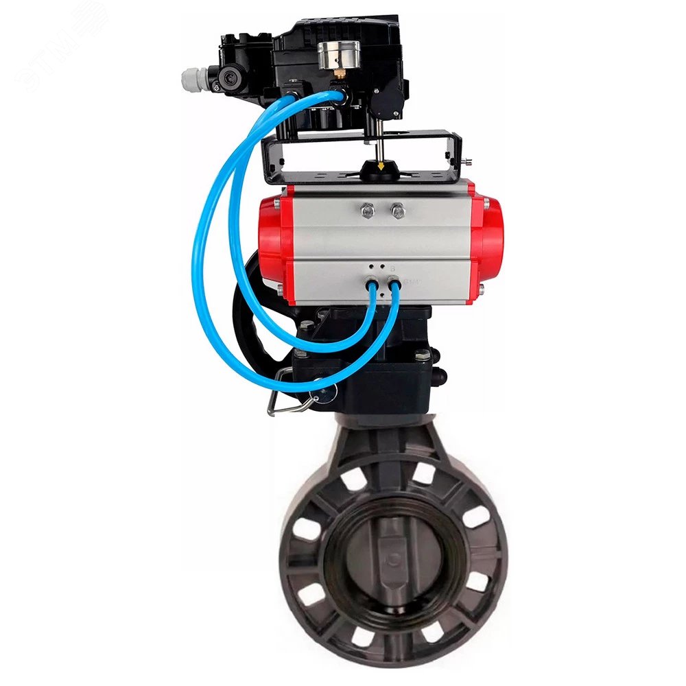 Изображение товара Затвор дисковый поворотный НПВХ 65 мм Ру 10 с пневмоприводом и электропозиционером