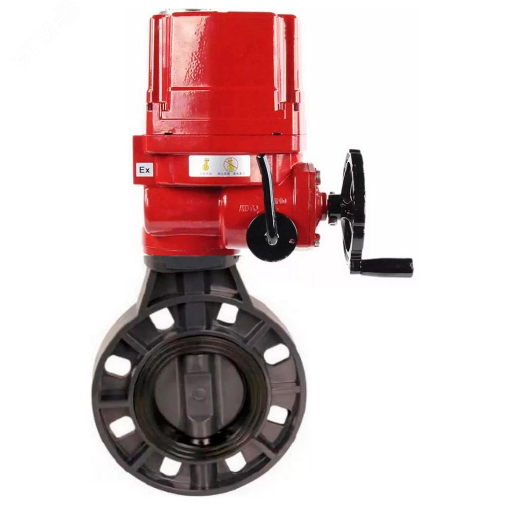 Изображение товара Затвор дисковый поворотный НПВХ 125 мм Ру10 электропривод взрывозащищенный