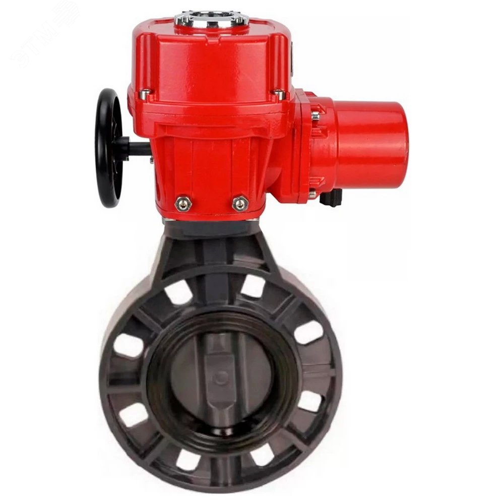 Изображение товара Затвор дисковый поворотный НПВХ-НПВХ-E-2W-Fb-ISO с электроприводом для воды и канализации 100 мм