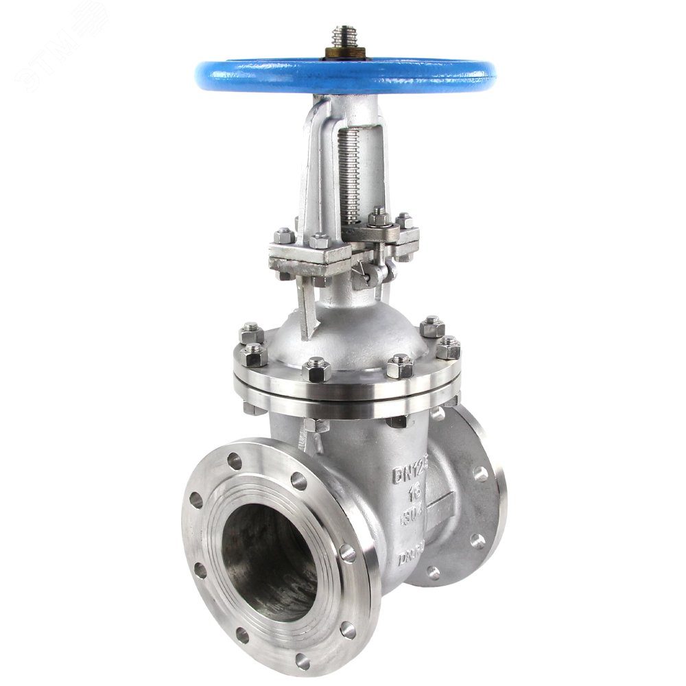 Изображение товара Задвижка клиновая 30нж41нж Ду125 Ру16 фланцевая, клин двухдисковый, шпиндель выдвижной, корпус нержавеющая сталь, уплотнение металл, со штурвалом (шт)