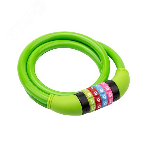 Изображение товара Замок тросовый кодовый взломостойкий для велосипедов и колясок 100 см зеленый (шт)