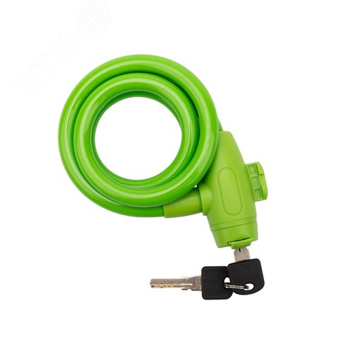 Изображение товара Замок тросовый взломостойкий для велосипедов и колясок с ключом 100 см зеленый (шт)