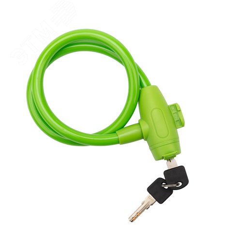 Изображение товара Замок тросовый взломостойкий для велосипедов и колясок с ключом 65 см зеленый (шт)