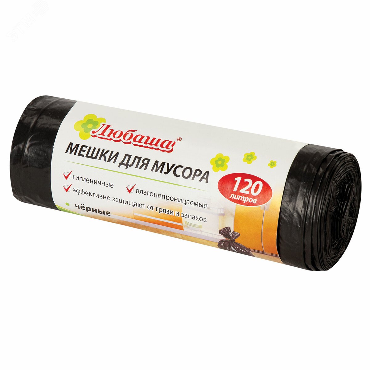 Изображение товара Мешки для мусора 120л черные в рулоне 10 шт ЛЮБАША