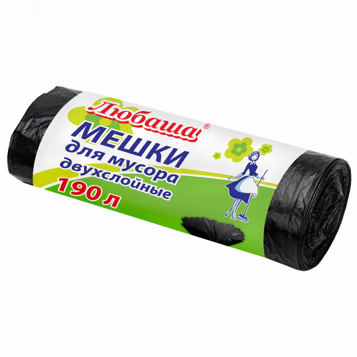 Изображение товара Мешки для мусора 190л черные в рулоне ЛЮБАША 10шт ПВД 23мкм 90х120см
