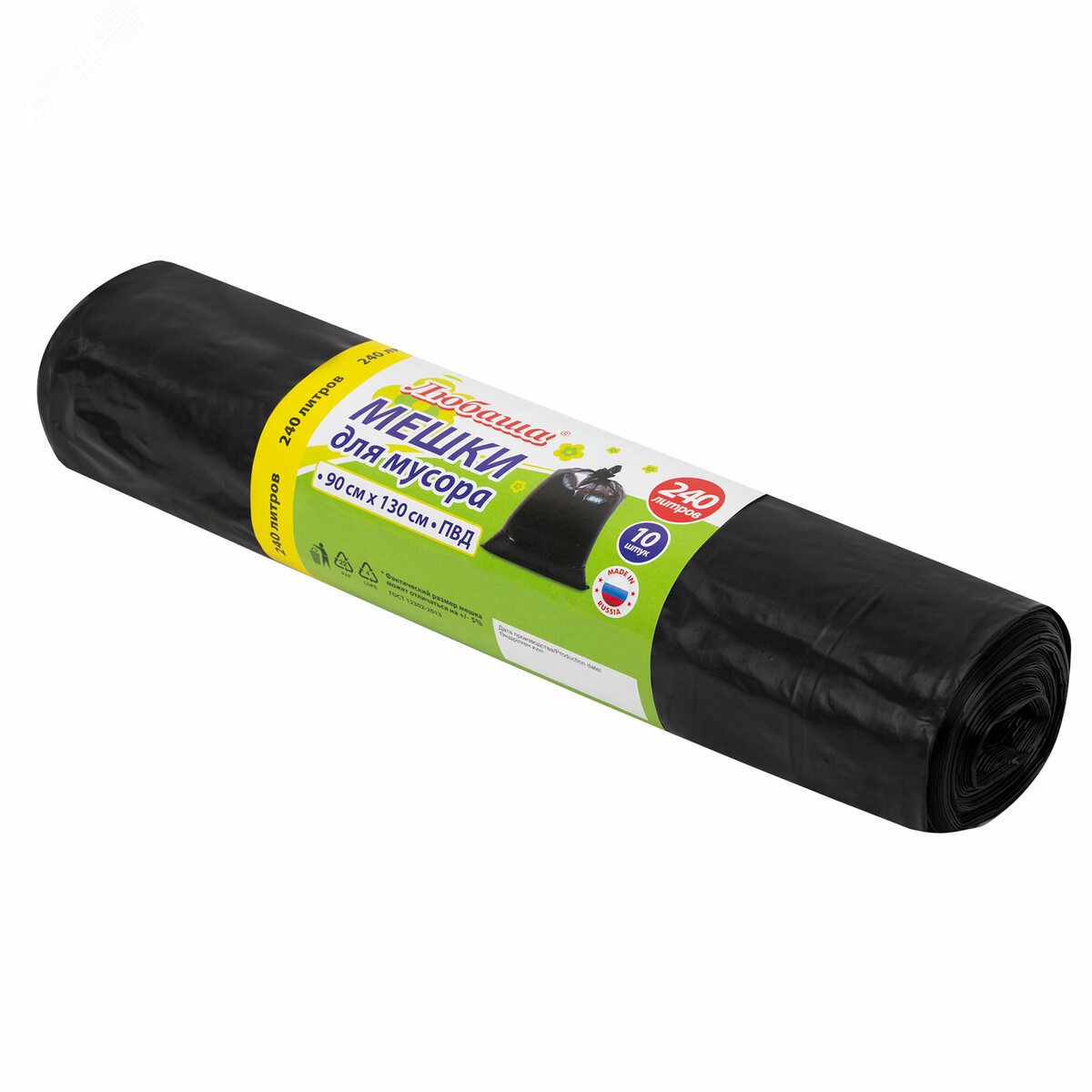 Изображение товара Мешки для мусора 240л ЛЮБАША 10шт ПВД черные рулон