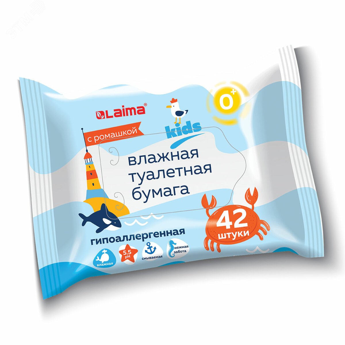Изображение товара Влажная туалетная бумага для детей LAIMA Kids, смываемая 42 шт